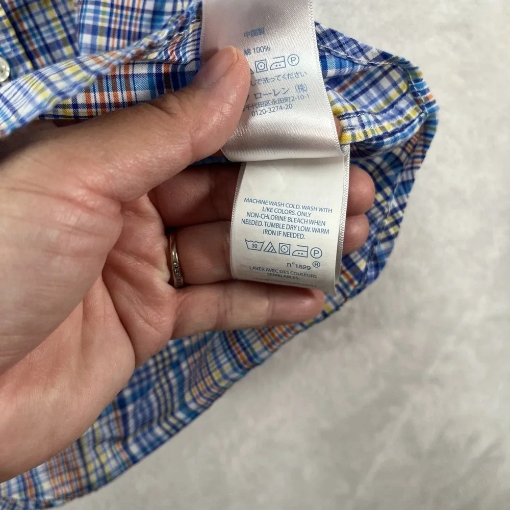 Ralph Lauren Plaid Button Down Shirt Baby Boy 3m Roll Tab Embroidered Preppy